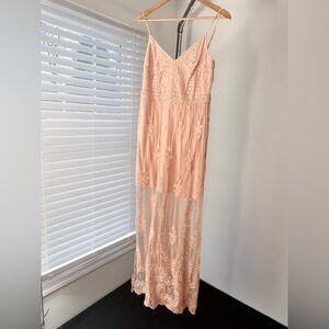 Altered State Elegant Pink Lace Maxi Dress